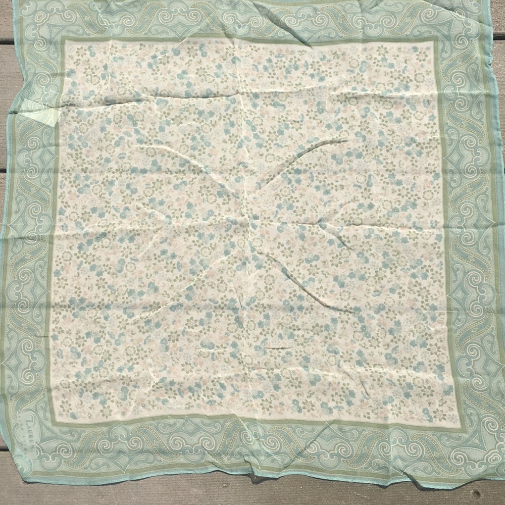 Ralph Lauren 100% Silk Scarf Blue and Green Flower